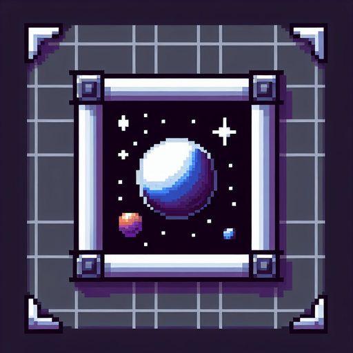 Pixelart. An interface element which is the empty frame for an in-game shop item in the in game shop. with a space theme..
Single Game Texture. In-Game asset. 2d. Blank background. High contrast. No shadows.