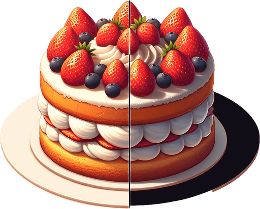 gâteau.
Single Game Texture.  In-Game asset.  2d.  Blank background.  High contrast.  No shadows