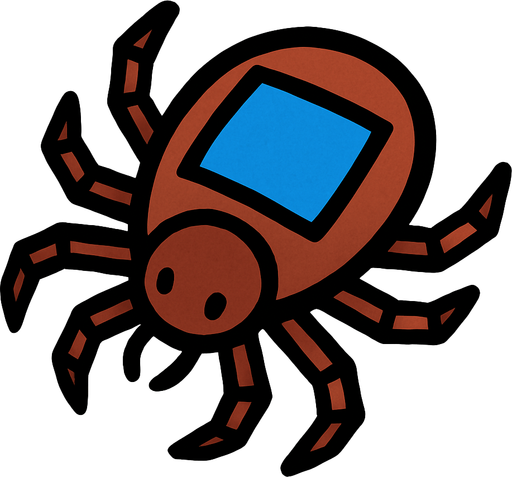Tick bug with blue square on shell.
In-Game asset.  2d.  High contrast.  No shadows