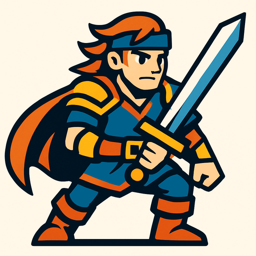swordsman  hero.
In-Game asset.  2d.  High contrast.  No shadows