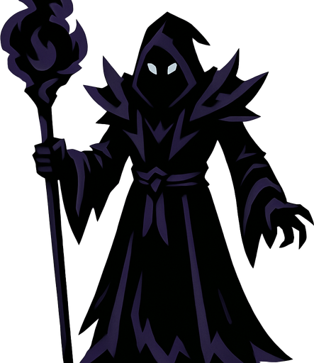 Darkness wizard, con cuerpo entero.
In-Game asset.  2d.  High contrast.  No shadows
