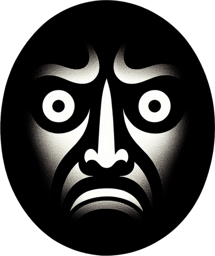 a black oval with a harrased face.