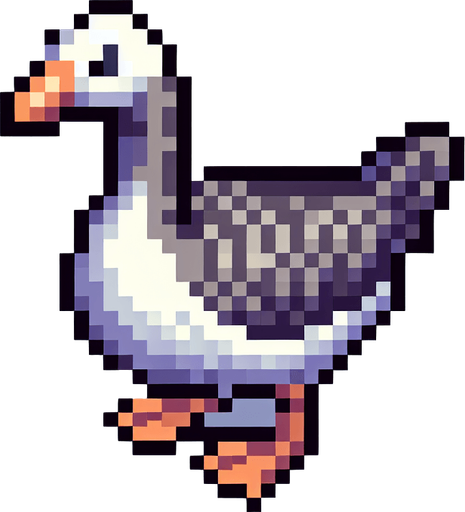goose, top-down view.
Single Game Texture.  In-Game asset.  2d.  Blank background.  High contrast.  No shadows. simple pixel art