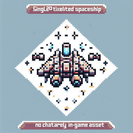 Spaceship 2D Pixel..
Single Game Texture. In-Game asset. 2d. Blank background. High contrast. No shadows.
