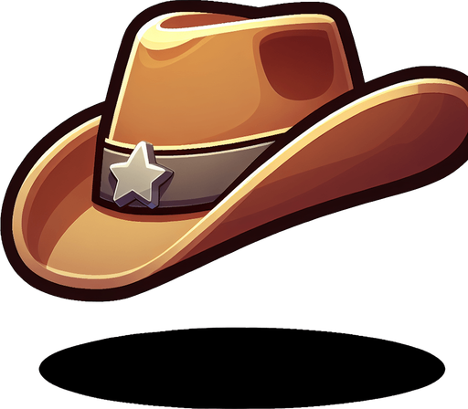 A cowboy hat.  Full side profile. Cartoon..
Single Game Texture.  In-Game asset.  2d.  Blank background.  High contrast.  No shadows