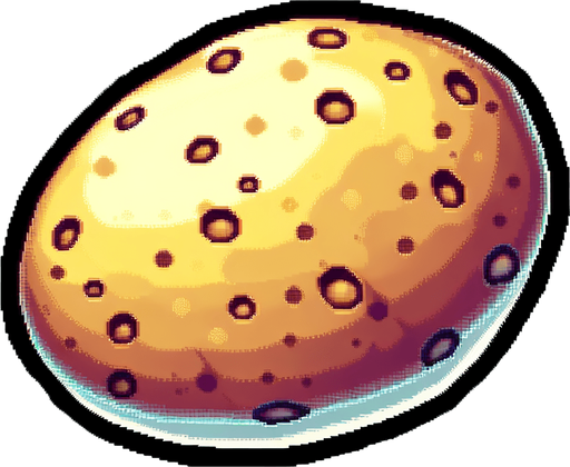 A 16 bit potato. Delicious, hearty potato 🥔 no border, no UI.
Single Game Texture. In-Game asset. 2d. Blank background. High contrast. No shadows.