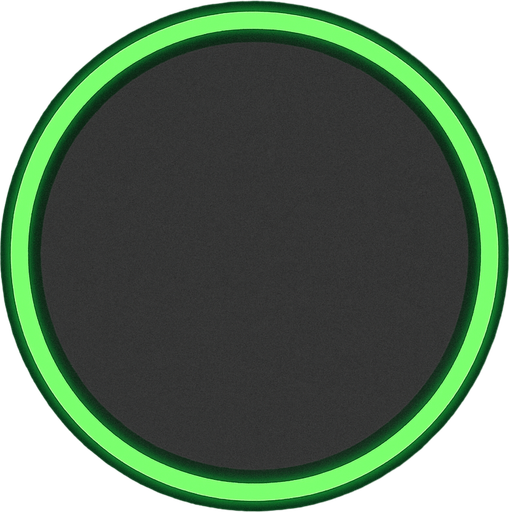 circle, tiny green neon border, gray fill, simple.
In-Game asset.  2d.  High contrast.  No shadows