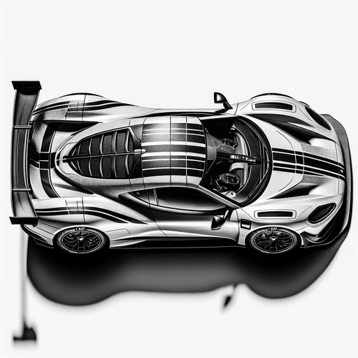 A sports car from top view (2d).
Single Game Texture. In-Game asset. 2d. Blank background. High contrast. No shadows.