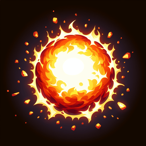 A ball of fire , white in center and darker around the edges.
Single Game Texture. In-Game asset. 2d. Blank background. High contrast. No shadows.