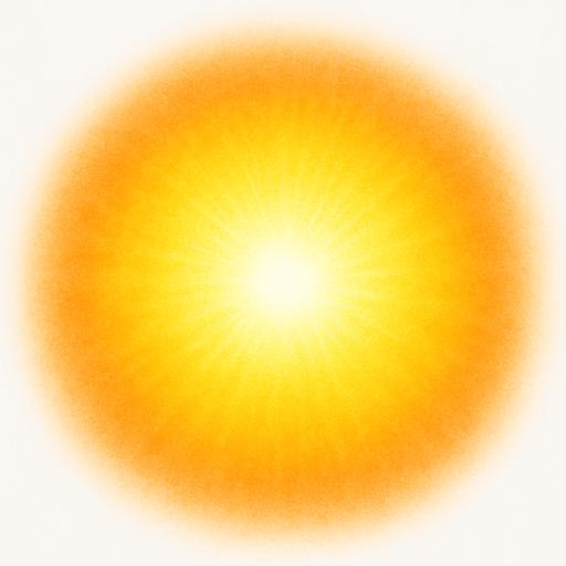 A radial gradient burst texture

```
- Center: Pure white (#FFFFFF) at 100% opacity
- 25% radius: Bright yellow (#FFFF88) at 90% opacity  
- 50% radius: Orange (#FFAA00) at 60% opacity
- 75% radius: Light orange (#FF6600) at 20% opacity
- Edge: Transparent (0% opacity)
- Shape: Perfect circle with soft, feathered edges
- No hard boundaries - everything should blend smoothly.
In-Game asset.  2d.  High contrast.  No shadows