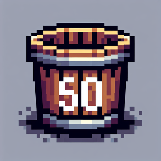 bucket with 50 text on it. front view. 
Single Game Texture. In-Game asset. 2d. Blank background. High contrast. No shadows. pixel. 8 bit