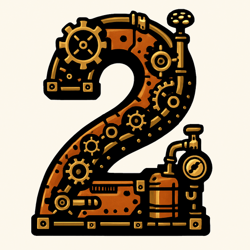 numero 2 estilo steampunk.
In-Game asset.  2d.  High contrast.  No shadows