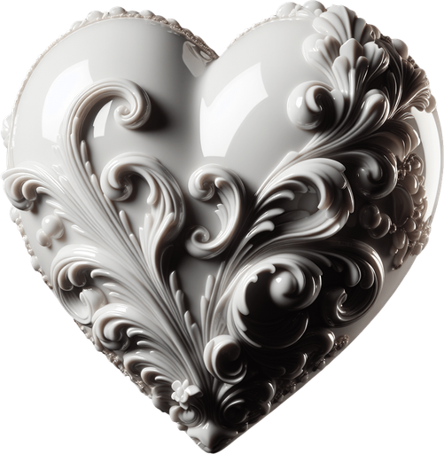 Big precious shiny porcelain heart slightly ornate. face view.