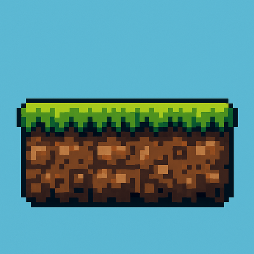 Draw me a platform with grass at the bottom of the ground. 2d pixel.
In-Game asset.  2d.  High contrast.  No shadows