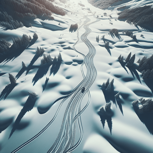 snowy wheel track top view