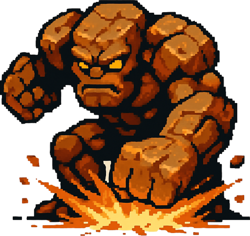 colossus monster, pixel art, punching the ground.
In-Game asset.  2d.  High contrast.  No shadows