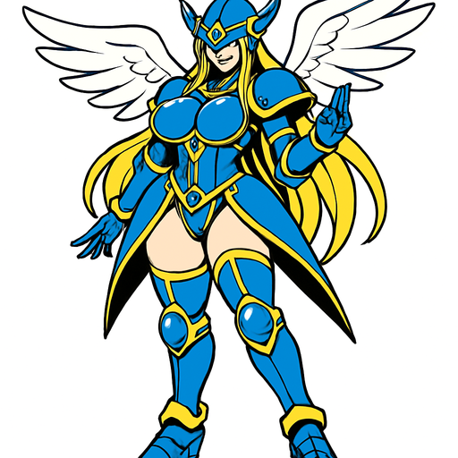 Ophanimon blue armor complete body sensual.
In-Game asset.  2d.  High contrast.  No shadows