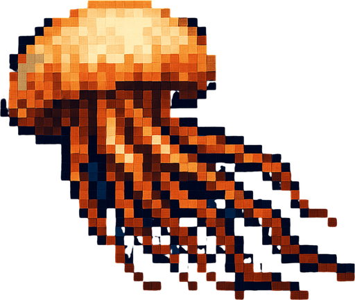 realistic pixel horizontal jellyfish.
In-Game asset.  2d.  High contrast.  No shadows