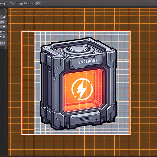 Контейнер с энергией.
Single Game Texture. In-Game asset. 2d. Blank background. High contrast. No shadows.