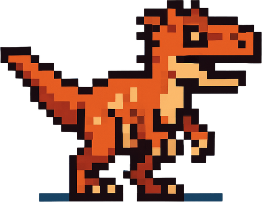 Make it 8 bit style dinosaur Atrociraptor  cartoon character.
In-Game asset.  High contrast.  No shadows