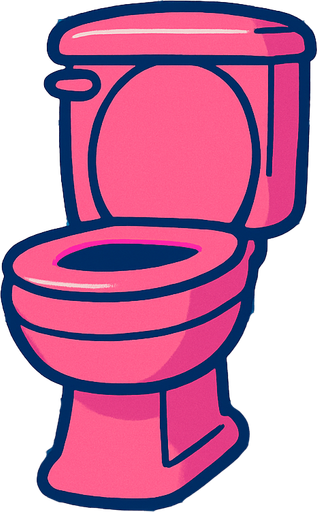 A bathroom with a pink toilet.
In-Game asset.  2d.  High contrast.  No shadows