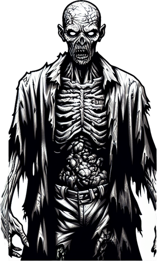 zombie.
Single Game Texture. In-Game asset. 2d. Blank background. High contrast. No shadows.