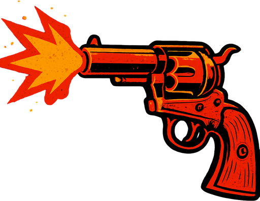 a firing western revolver
In-Game asset.  High contrast.  No shadows