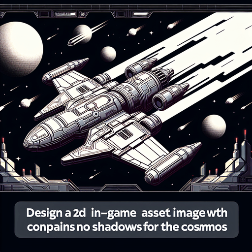 space ship facing upwards
Single Game Texture. In-Game asset. 2d. Blank background. High contrast. No shadows.