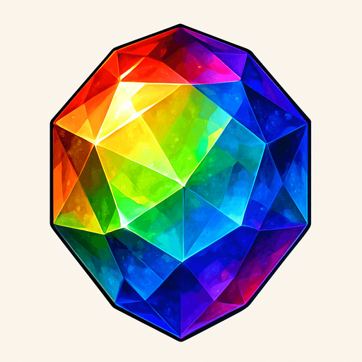beautiful rainbow gem. realistic.
In-Game asset.  2d.  High contrast.  No shadows