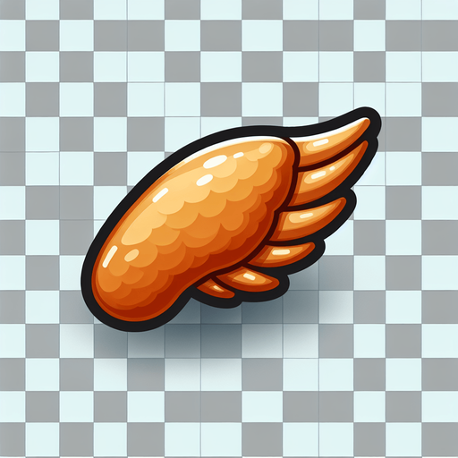 A chicken wing with transparent background..
Single Game Texture. In-Game asset. 2d. Blank background. High contrast. No shadows.