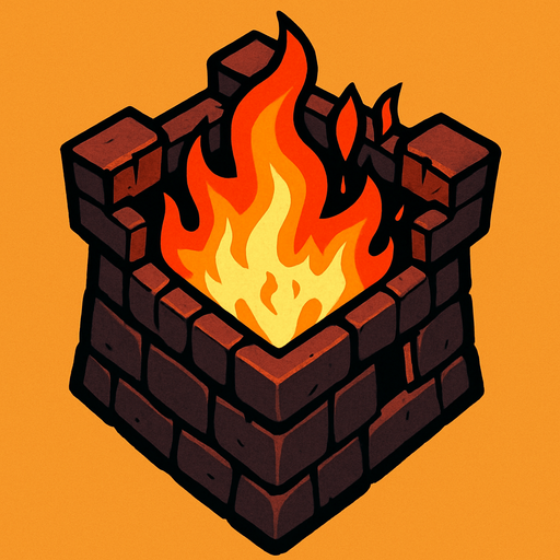 torrre de fuego desde arriba.
In-Game asset.  2d.  High contrast.  No shadows