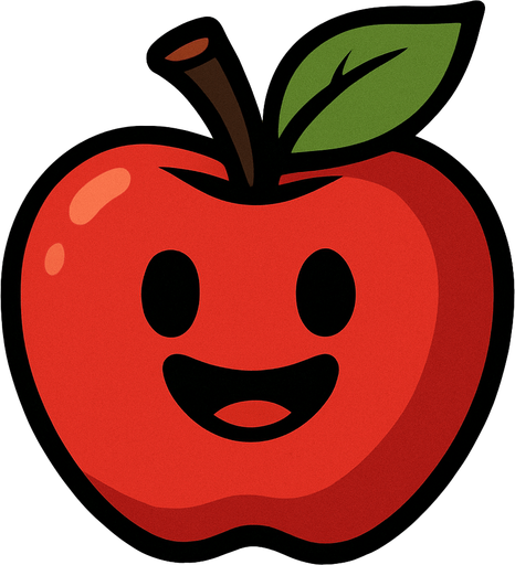 Apple with face.
In-Game asset.  2d.  High contrast.  No shadows