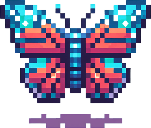 pixel butterfly.
Single Game Texture. In-Game asset. 2d. Blank background. High contrast. No shadows.