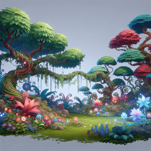 magic forest.
Single Game Texture.  In-Game asset.  2d.  Blank background.  High contrast.  No shadows
