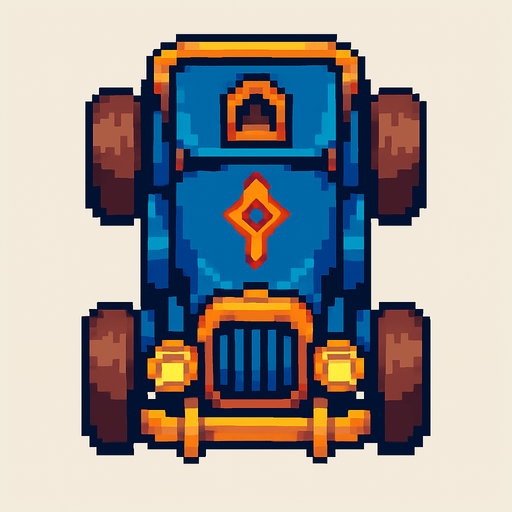 pixel art fantasy car bird's eye view.
In-Game asset.  2d.  High contrast.  No shadows