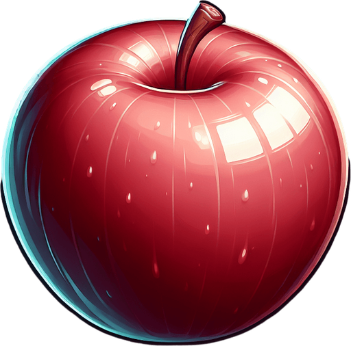 una manzana redonda.
Single Game Texture.  In-Game asset.  2d.  Blank background.  High contrast.  No shadows