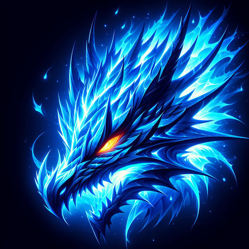 blue lighting dragon head.
Single Game Texture.  In-Game asset.  2d.  Blank background.  High contrast.  No shadows