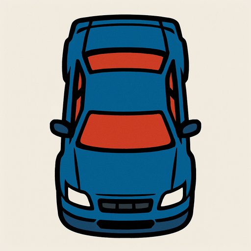 Top down car.
In-Game asset.  2d.  High contrast.  No shadows