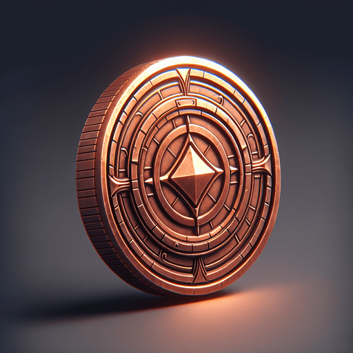 moneda de cobre.
Single Game Texture.  In-Game asset.  2d.  Blank background.  High contrast.  No shadows