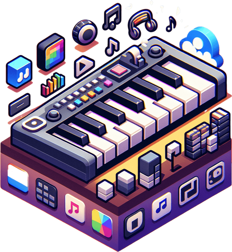 music keyboard.
Single Game Texture.  In-Game asset.  2d.  Blank background.  High contrast.  No shadows
