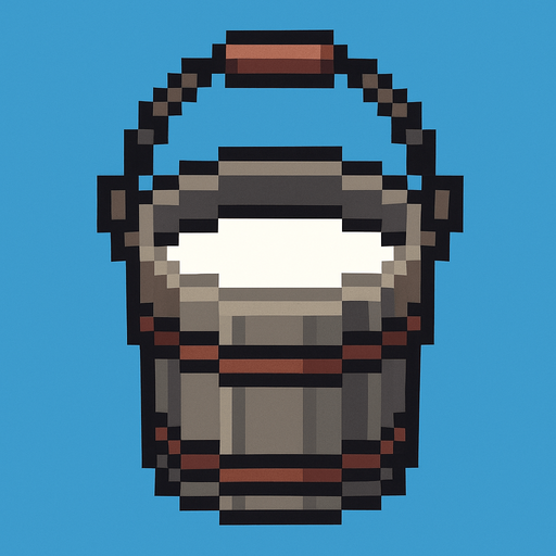 milk bucketi pixel art.
In-Game asset.  2d.  High contrast.  No shadows