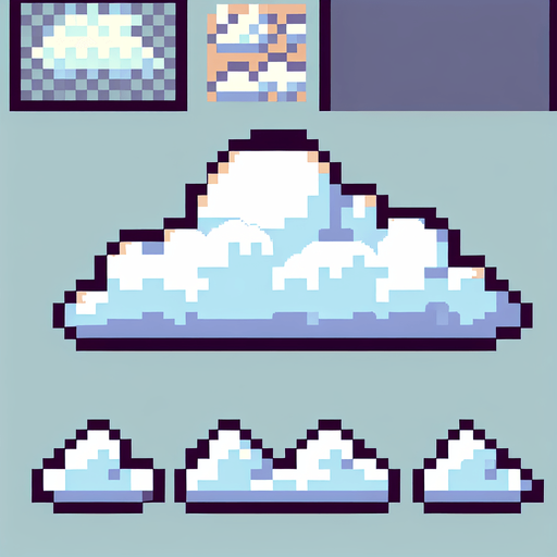 8-bit. Cartoon. cloud. no shadow. no shade. soft borders. Single Game Texture. In-Game asset. 2d. Blank background. High contrast. No shadows.
