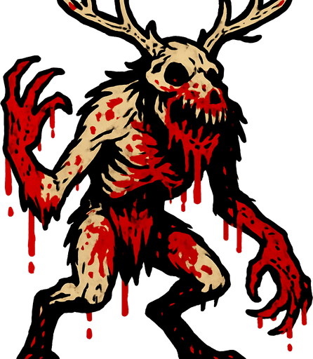 a wendigo with blood.
In-Game asset.  2d.  High contrast.  No shadows