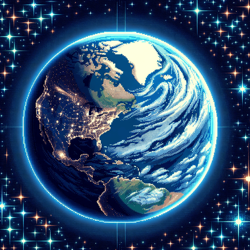 2d anime style image about earth from space with full of stars
Single Game Texture.  In-Game asset.  2d.  Blank background.  High contrast.  No shadows