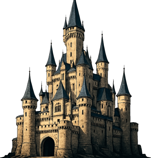 realistic majestic castle.
In-Game asset.  2d.  High contrast.  No shadows