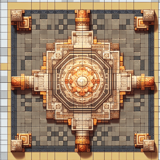 top down temple floor.
Single Game Texture.  In-Game asset.  2d.  Blank background.  High contrast.  No shadows