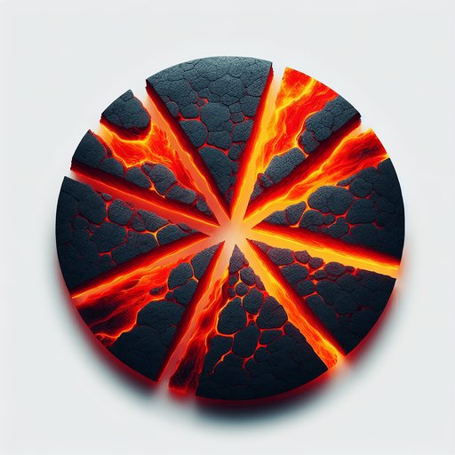 top view of a circle of hot magma sliced into many pieces, flat image...
2d, white background, shadowless.