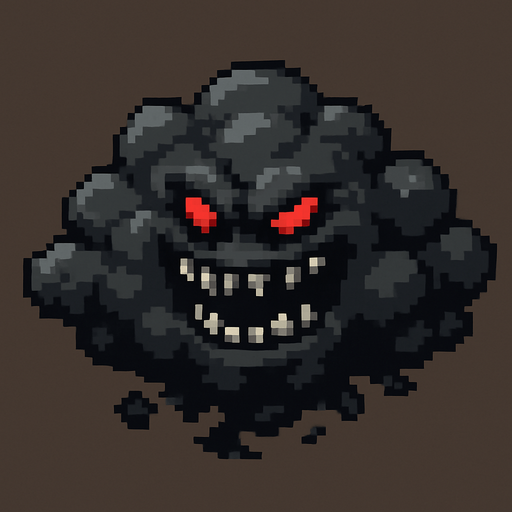 16 bit image evil black gray cloud monster.
In-Game asset.  2d.