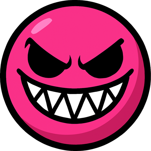 A pink ball with a evil smile.
In-Game asset.  High contrast.  No shadows