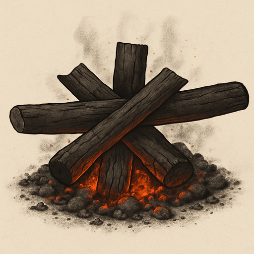 Yanmış odunlar kül ve kor ekle